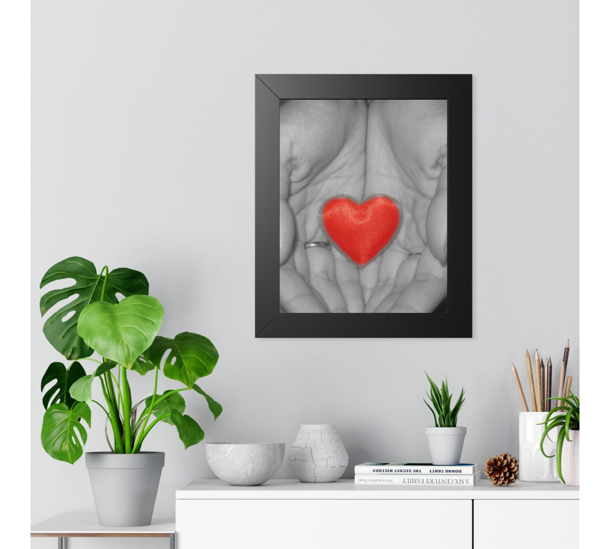 Red Heart in Hands Framed Vertical Poster | Love Photo Wall Art