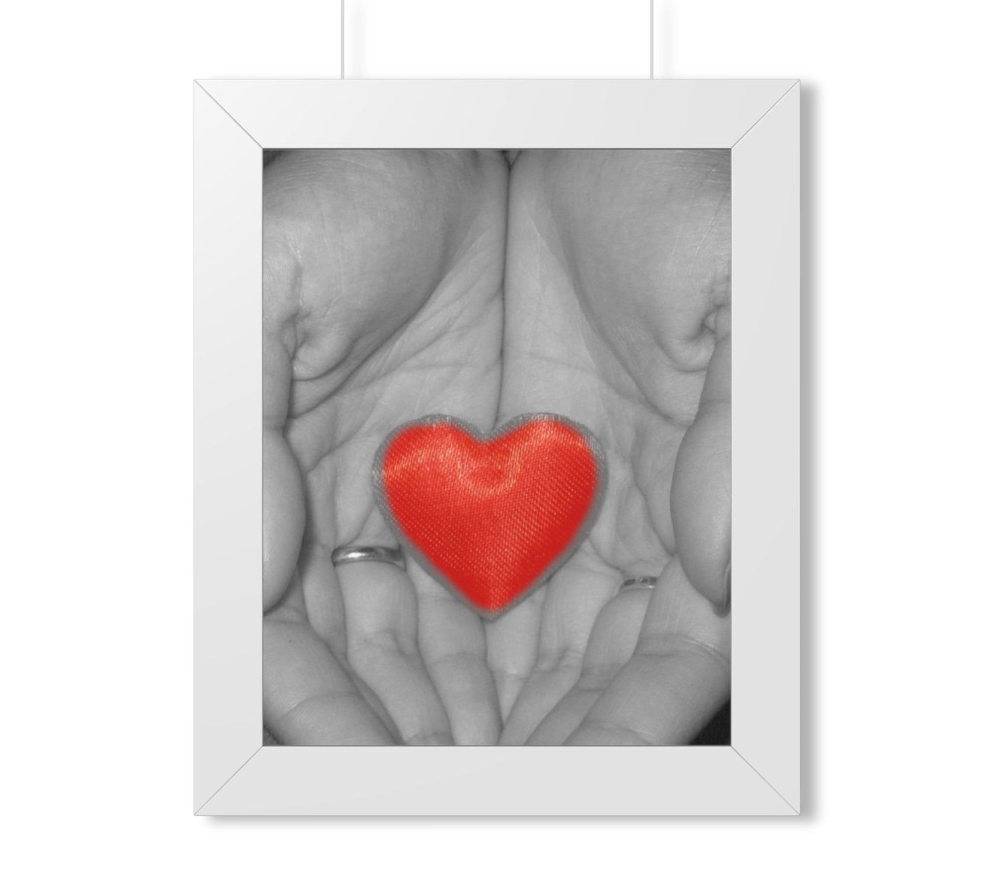 Red Heart in Hands Framed Vertical Poster | Love Photo Wall Art