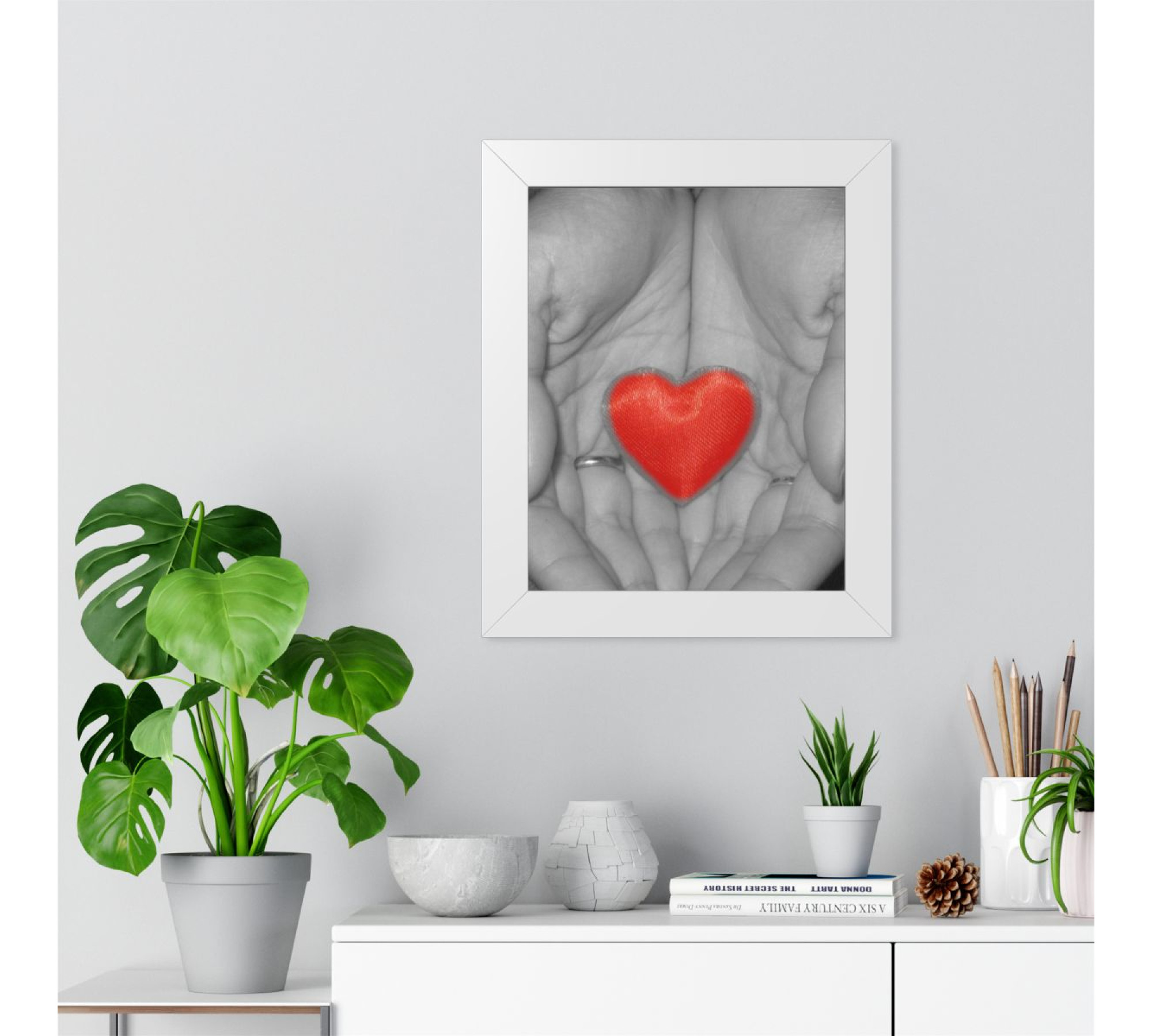 Red Heart in Hands Framed Vertical Poster | Love Photo Wall Art